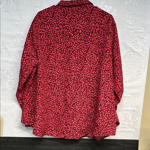 MICHAEL Michael Kors Red Pink Patterned long rollup sleeves full zip up shirt - Picture 8 of 12